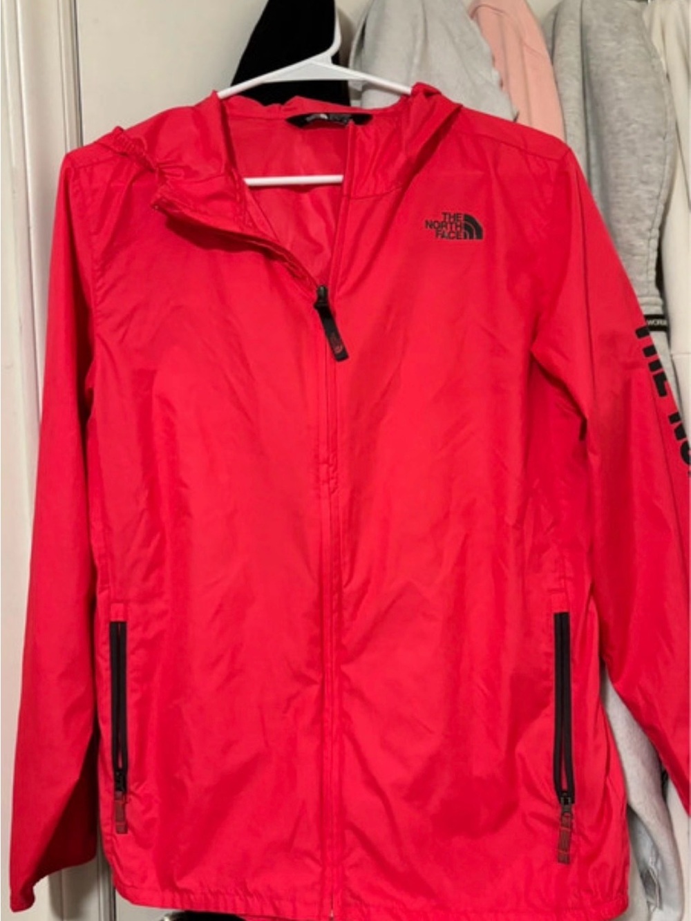 The North Face Women's Bright Red Hooded Windbreaker Jacket